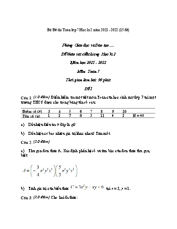 15 Đề thi học kì 2 môn Toán Lớp 7 - Năm học 2021-2022