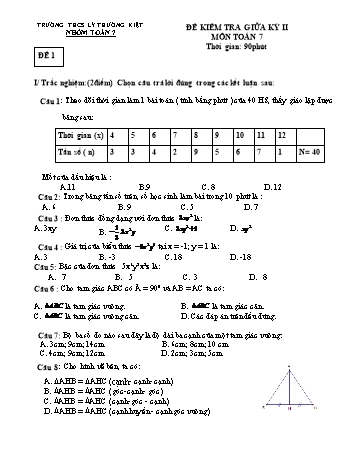 2 Đề kiểm tra giữa kỳ II môn Toán Lớp 7 - Năm học 2021-2022 - Trường THCS Lý Thường Kiệt