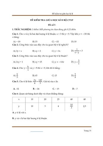 5 Đề kiểm tra giữa học kì II môn Toán Lớp 7 Bộ Chân trời sáng tạo - Đề số 5 (Có đáp án)