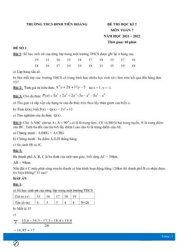 5 Đề thi học kì 2 môn Toán Lớp 7 - Năm học 2021-2022 - Trường THCS Đinh Tiên Hoàng (Có đáp án)