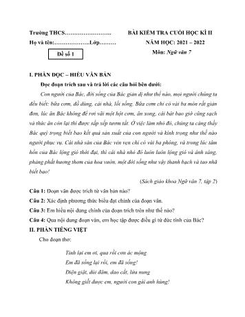 Bộ 10 đề kiểm tra cuối học kì II môn Ngữ Văn Lớp 7 - Năm học 2021-2022 - Đề số 1 (Có đáp án)