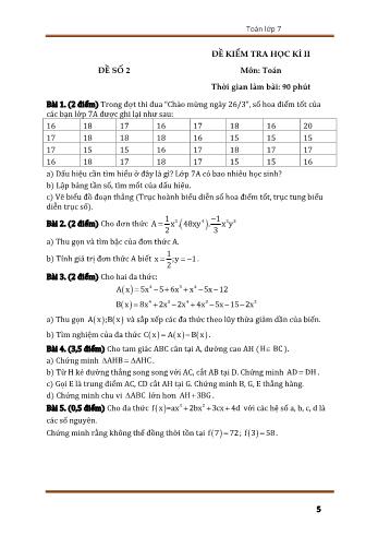 Bộ 10 đề kiểm tra học kì II môn Toán Lớp 7 - Đề số 2 (Có đáp án)