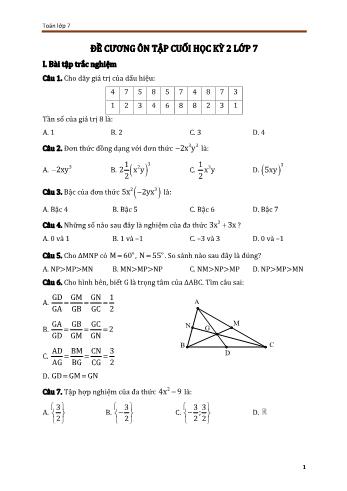 Đề cương ôn tập cuối học kỳ II môn Toán Lớp 7 (Có đáp án)