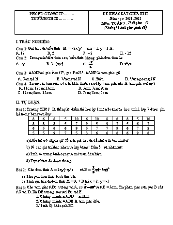 Đề khảo sát giữa kì II môn Toán Lớp 7 - Năm học 2021-2022