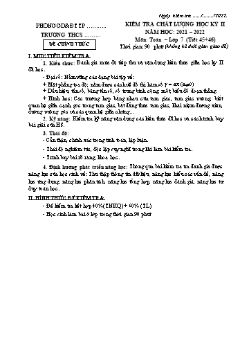 Đề kiểm tra chất lượng học kỳ II môn Toán Lớp 7 - Năm học 2021-2022 (Kèm hướng dẫn chấm)
