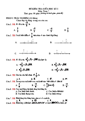 Đề kiểm tra giữa học kì I môn Toán Lớp 7 - Sách Cánh Diều - Đề số 1 (Có đáp án)