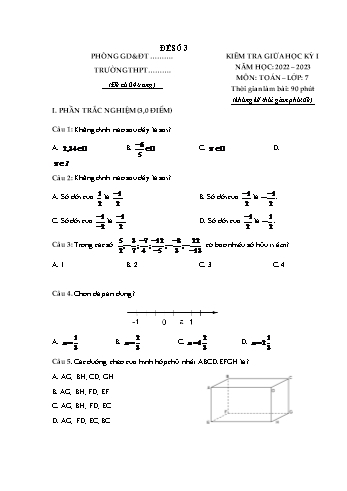 Đề kiểm tra giữa học kỳ I năm học 2022-2023 môn Toán Lớp 7 sách Chân trời sáng tạo - Đề số 3 (Có đáp án)