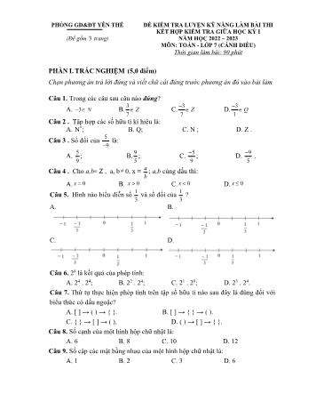 Đề kiểm tra luyện kỹ năng làm bài thi kết hợp kiểm tra giữa học kì I năm học 2022-2023 môn Toán Lớp 7 (Cánh diều) - Phòng GD&ĐT Yên Thế