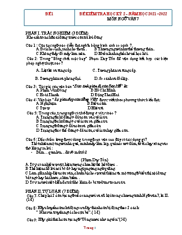 Tổng hợp 10 đề kiểm tra học kỳ 2 năm học 2021-2022 môn Ngữ Văn Lớp 7 (Có đáp án)