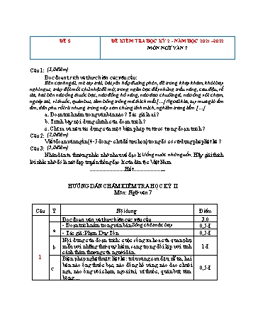 Tổng hợp 10 đề kiểm tra học kỳ 2 năm học 2021-2022 môn Ngữ Văn Lớp 7 - Đề số 5 (Có đáp án)