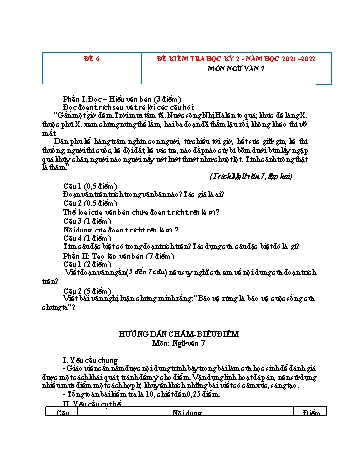 Tổng hợp 10 đề kiểm tra học kỳ 2 năm học 2021-2022 môn Ngữ Văn Lớp 7 - Đề số 6 (Có đáp án)