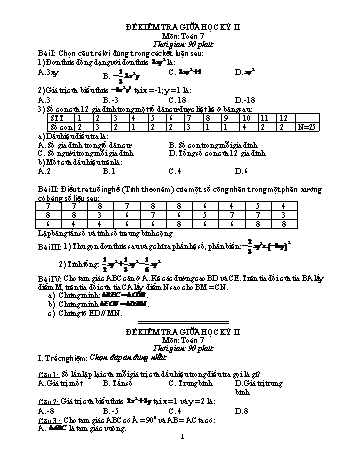 Tuyển tập đề kiểm tra giữa học kỳ II môn Toán Lớp 7