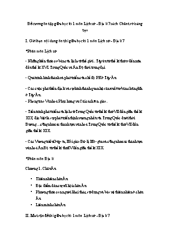 Đề cương ôn tập giữa học kì 1 môn Lịch sử và Địa lí Lớp 7 Sách Chân trời sáng tạo