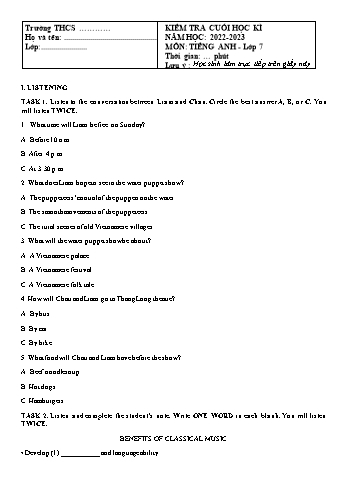 Đề kiểm tra cuối học kì 1 môn Tiếng Anh 7 Sách Kết nối tri thức - Năm học 2022-2023 (Có đáp án)