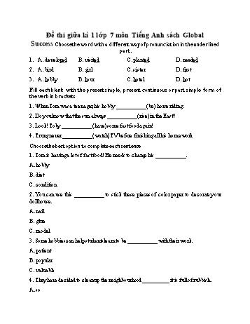 Đề thi giữa học kì 1 môn Tiếng Anh Lớp 7 Sách Global Success - Đề 1 (Có đáp án)