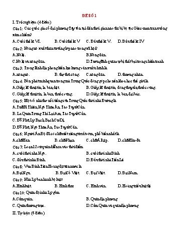 Bộ 5 đề thi giữa học kì I môn Lịch sử Lớp 7 (Có đáp án)