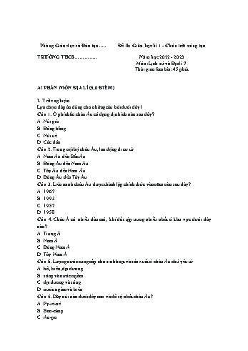 Đề thi giữa học kì 1 môn Lịch sử và Địa lí Lớp 7 (Chân trời sáng tạo) - Năm học 2022-2023 (Có đáp án)