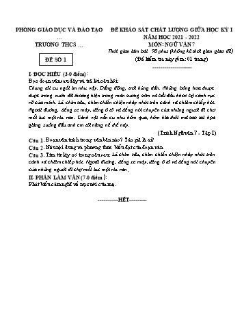 Tuyển tập 10 đề khảo sát chất lượng giữa học kỳ I môn Ngữ văn Lớp 7 - Năm học 2021-2022 (Có đáp án)