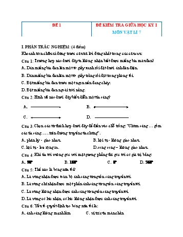 Tuyển tập 10 đề kiểm tra giữa học kỳ I môn Vật lí Lớp 7 - Đề 1 (Có đáp án)