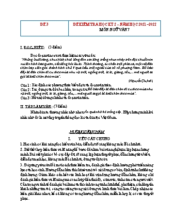 Bộ 10 đề kiểm tra học kỳ 2 môn Ngữ văn Lớp 7 - Năm học 2021-2022 - Đề 3 (Có đáp án)