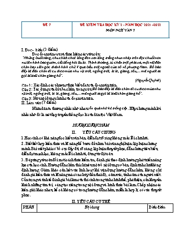 Bộ 10 đề kiểm tra học kỳ 2 môn Ngữ văn Lớp 7 - Năm học 2021-2022 - Đề 7 (Có đáp án)