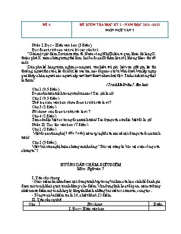 Bộ 10 đề kiểm tra học kỳ 2 môn Ngữ văn Lớp 7 - Năm học 2021-2022 - Đề 6 (Có đáp án)