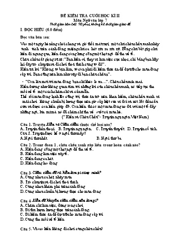 Đề kiểm tra cuối học kì II môn Ngữ văn Lớp 7 Sách Cánh diều - Năm học 2022-2023 (Có đáp án)