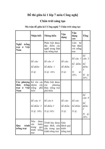 Đề thi giữa kì 1 môn Công nghệ Lớp 7 Sách Chân trời sáng tạo (Có đáp án)