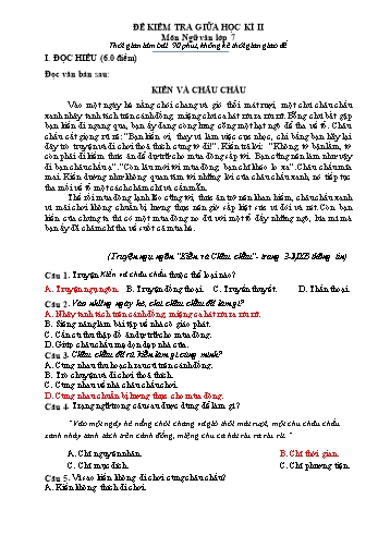 Đề kiểm tra giữa học kì 2 Ngữ văn Lớp 7 Sách Kết nối tri thức - Đề 4 (Có ma trận và hướng dẫn chấm)