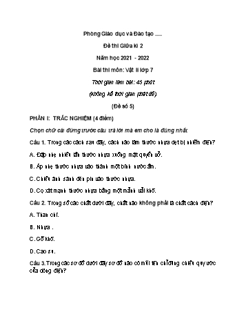 Đề thi giữa kì 2 Vật lí Lớp 7 - Đề số 5 - Năm học 2021-2022 (Có đáp án)