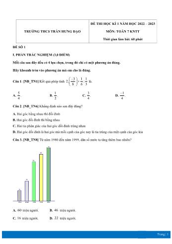 Đề thi học kì 1 Toán Lớp 7 Sách Kết nối tri thức - Năm học 2022-2023 - Trường THCS Trần Hưng Đạo (Có đáp án)