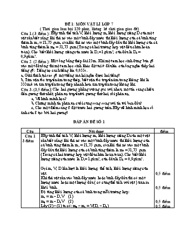 Đề thi học sinh giỏi Vật lí Lớp 7 - Đề 1 (Có đáp án)