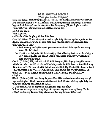 Đề thi học sinh giỏi Vật lí Lớp 7 - Đề 11