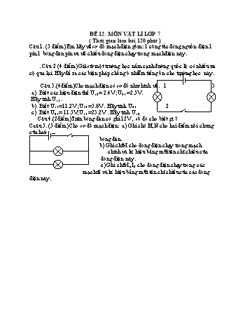 Đề thi học sinh giỏi Vật lí Lớp 7 - Đề 12