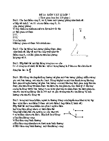 Đề thi học sinh giỏi Vật lí Lớp 7 - Đề 14