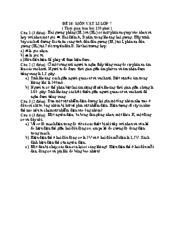 Đề thi học sinh giỏi Vật lí Lớp 7 - Đề 16