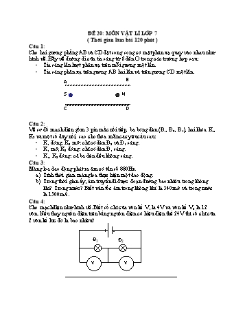 Đề thi học sinh giỏi Vật lí Lớp 7 - Đề 20