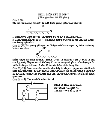 Đề thi học sinh giỏi Vật lí Lớp 7 - Đề 21