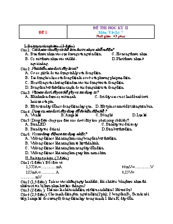 14 Đề thi học kì 2 Vật lí Lớp 7 (Có đáp án)