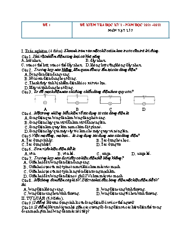 Đề kiểm tra học kì 2 Vật lí Lớp 7 - Đề 1 - Năm học 2021-2022 (Có đáp án)