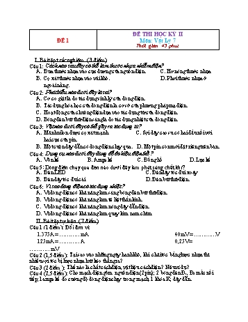 Đề thi học kì 2 Vật lí Lớp 7 - Đề 1 (Có hướng dẫn chấm và biểu điểm)