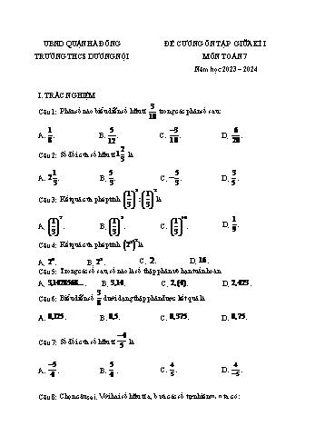 Đề cương ôn tập giữa kì I môn Toán Lớp 7 - Năm học 2023-2024 - Đặng Thị Ngọc Điệp