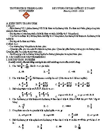 Đề cương ôn tập giữa kỳ II môn Toán Lớp 7 - Năm học 2023-2024 - Trường THCS Thăng Long