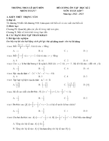 Đề cương ôn tập học kì 2 môn Toán Lớp 7 - Năm học 2022-2023 - Trường THCS Lê Quý Đôn