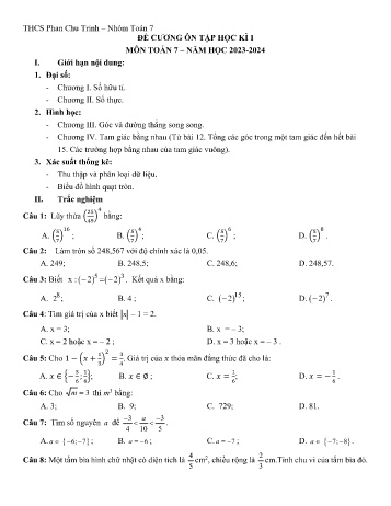 Đề cương ôn tập học kì I môn Toán Lớp 7 - Năm học 2023-2024 - Trường THCS Phan Chu Trinh