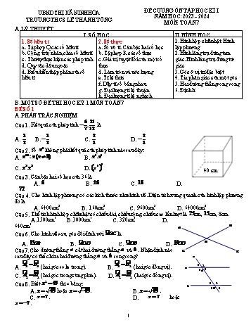 Đề cương ôn tập học kì I môn Toán Lớp 7 - Năm học 2023-2024 - Trường THCS Lê Thánh Tông