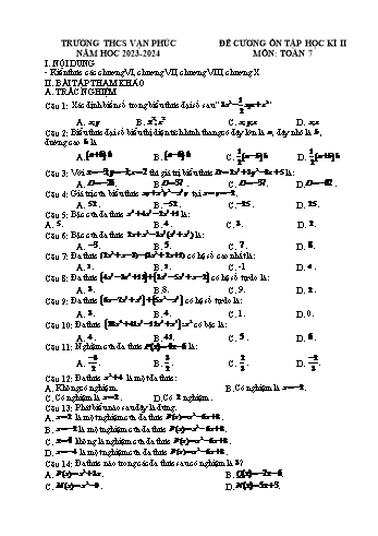 Đề cương ôn tập học kì II môn Toán Lớp 7 - Năm học 2023-2024 - Trường THCS Vạn Phúc
