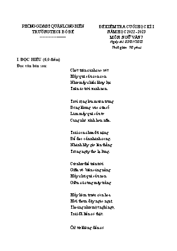 Đề kiểm tra cuối học kì I môn Ngữ văn Lớp 7 - Năm học 2022-2023 - Nguyễn Thị Thanh Thúy (Có đáp án)
