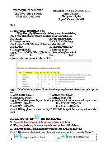 Đề kiểm tra cuối học kì II môn Tin học Lớp 7 - Năm học 2022-2023 - Trường THCS Bồ Đề (Có đáp án)