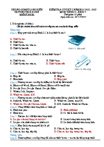 Đề kiểm tra cuối kỳ I môn Tin học Khối 7 - Năm học 2022-2023 - Phan Thu Hằng (Có đáp án)